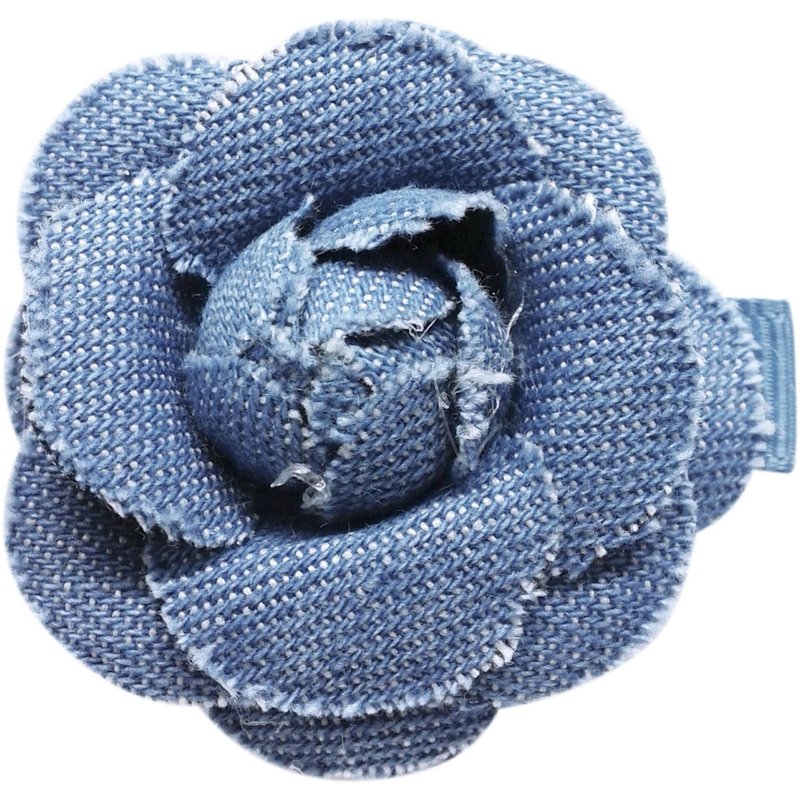 丹宁小山茶花发夹 全包布手工发饰Denim Flower - 发饰 - 聚酯纤维 蓝色