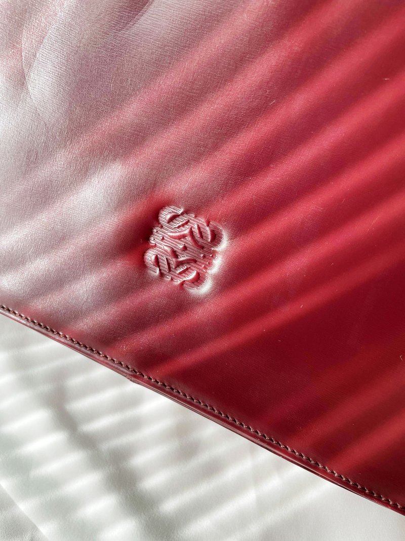 中古包 Loewe 深红BOX牛皮单肩袋单肩包手提包侧背包通勤包托特包 - 侧背包/斜挎包 - 真皮 红色