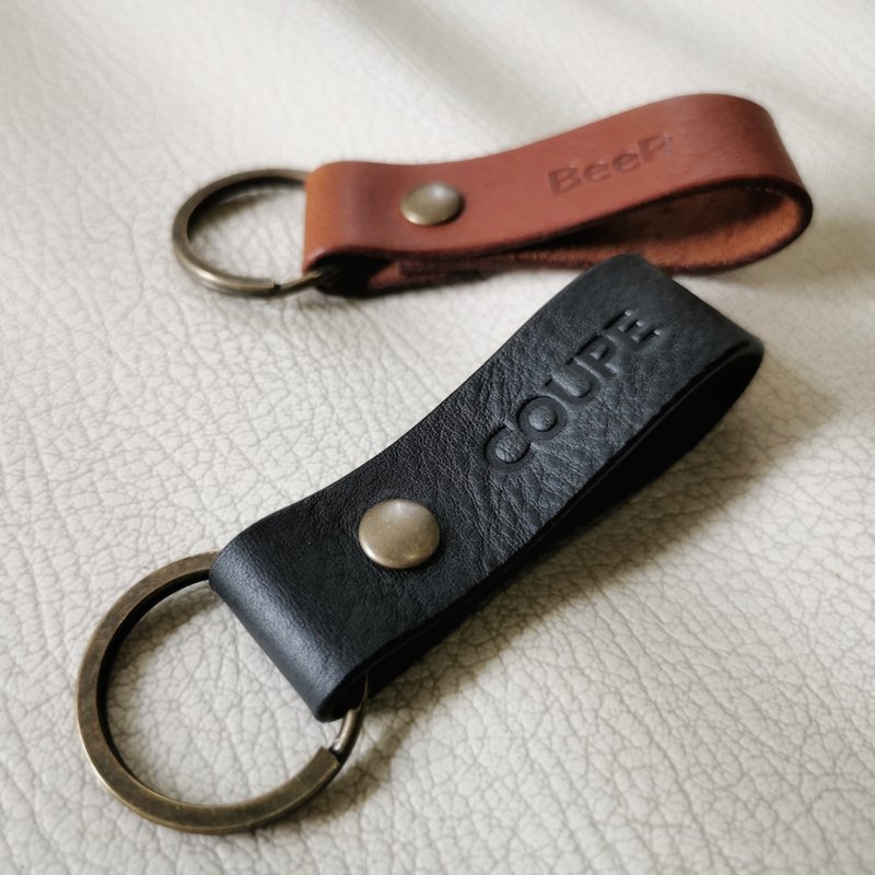 Personalized Leather Keychain with custom name stamp - 钥匙链/钥匙包 - 真皮 咖啡色