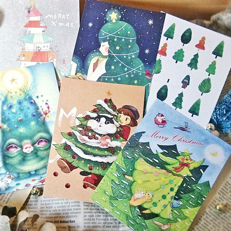 Kift趣物所设计x插画家联名圣诞明信片套卡 - 卡片/明信片 - 纸 多色