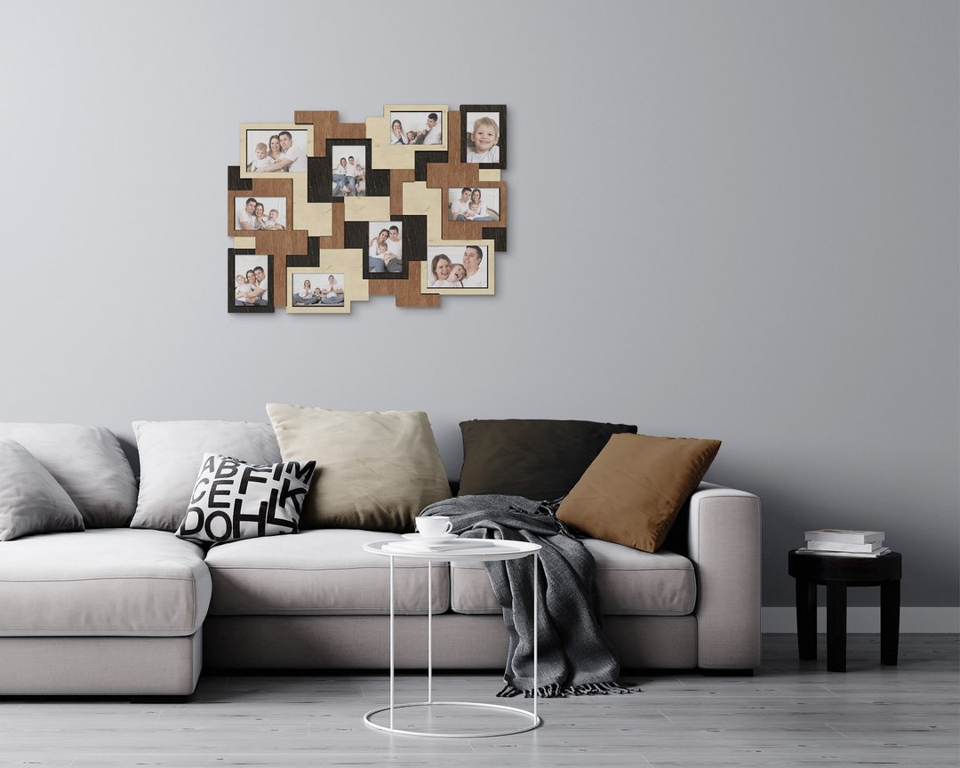 Multicolored abstract wall mounted photo frqame collage 3d geometry wood decor - 墙贴/壁贴 - 木头 多色