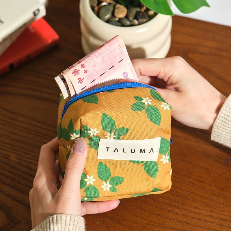 龙葵数位印花帆布小方包 - 零钱包 - 聚酯纤维 橘色