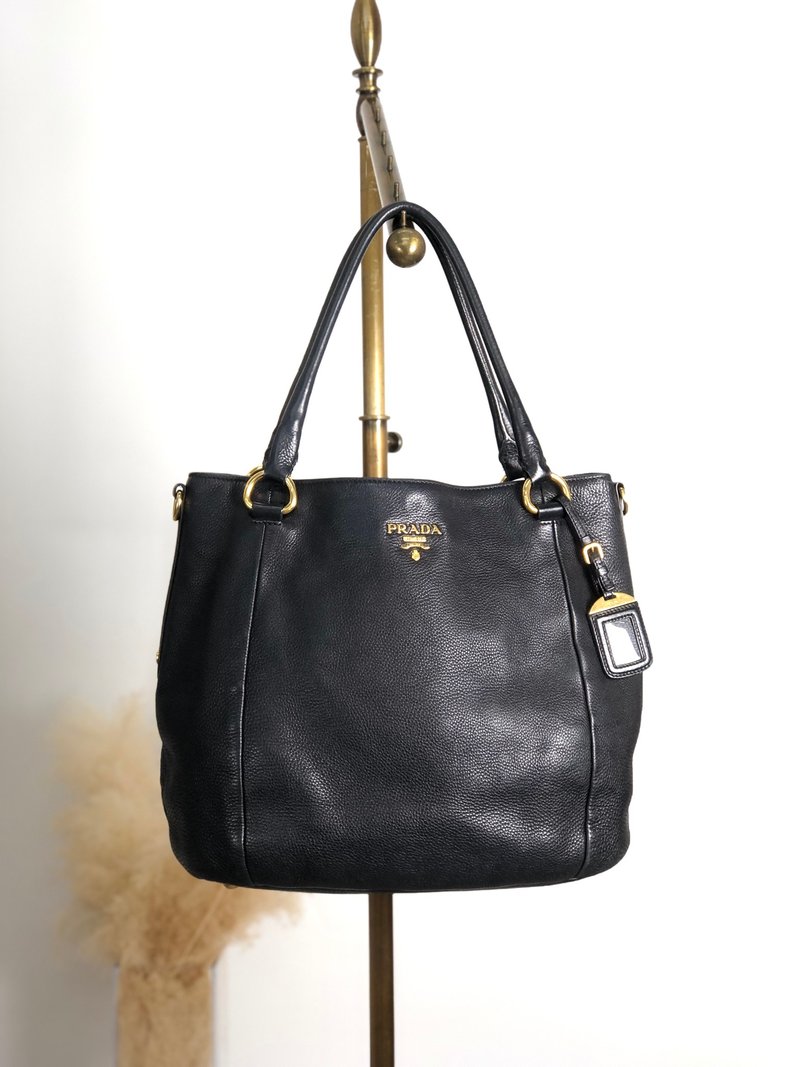 【日本直送 名牌中古包】PRADA 普拉达 托特包 黑色 Logo 皮革 vintage 古着 f7udbt - 手提包/手提袋 - 真皮 黑色