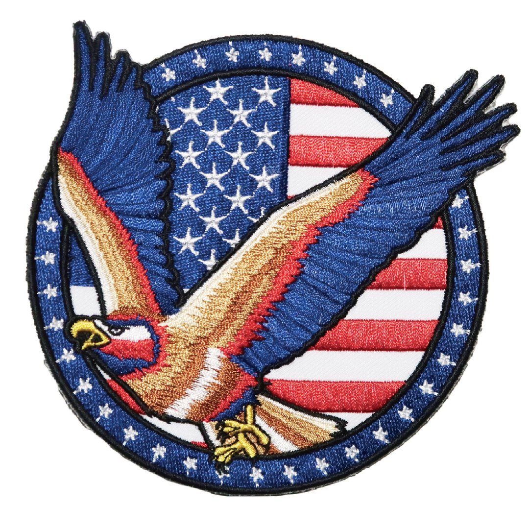 美国老鹰向左 (蓝红色) 熨斗刺绣徽章 胸章 立体绣贴 装饰贴 绣片 - 徽章/别针 - 绣线 多色
