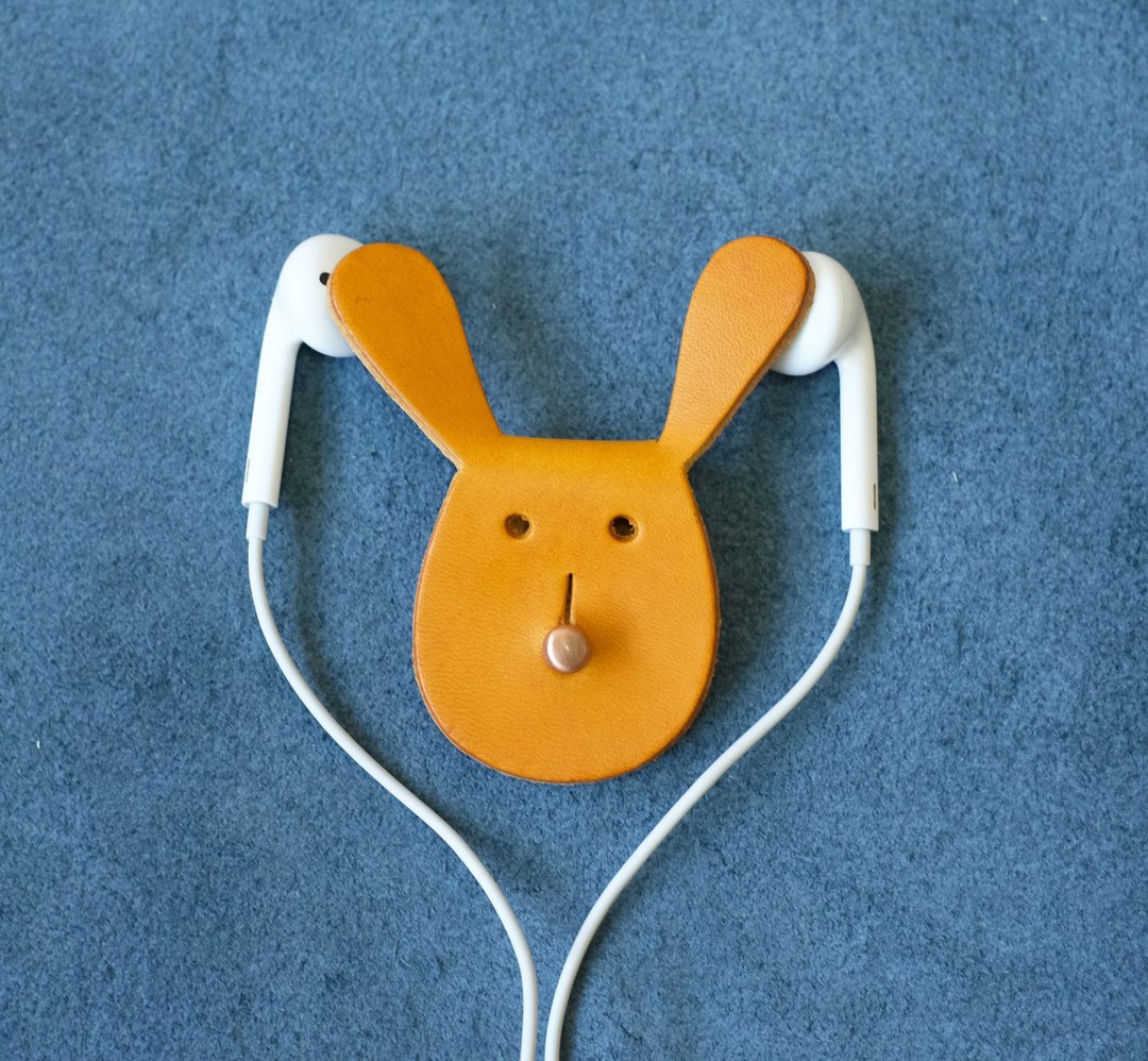 Leather Earphone Wrap / Headphone Holder / Cable Organizer / Cable Tidy - Yellow - 卷线器/电线收纳 - 真皮 黄色
