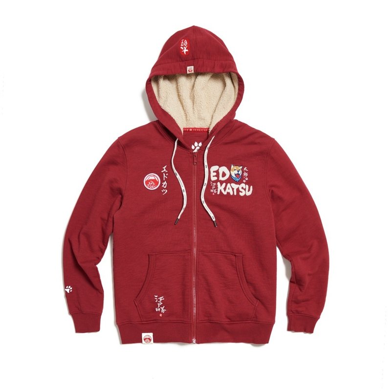 江户胜 日系 男装 太郎笑羔羊防寒连帽外套(暗桔色) #上衣#外套 - 男装外套 - 棉．麻 红色