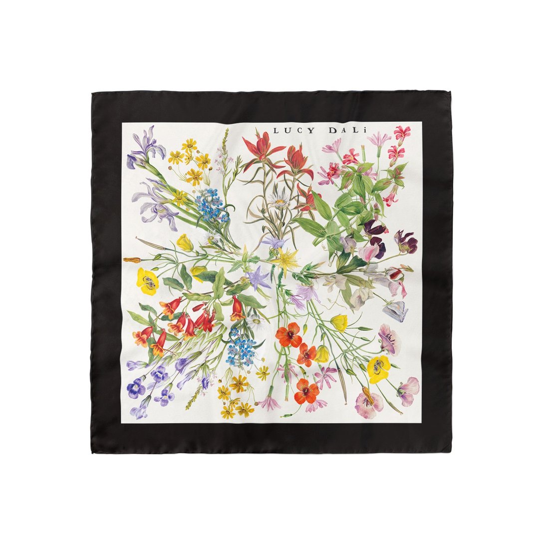::真丝丝巾100%silk:: —花卉黑框印花大方巾90x90cm礼物 - 丝巾 - 丝．绢 多色