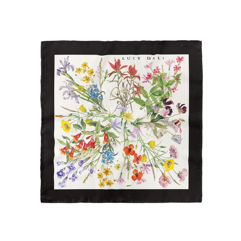 ::真丝丝巾100%silk:: —花卉黑框印花大方巾90x90cm礼物 - 丝巾 - 丝．绢 多色