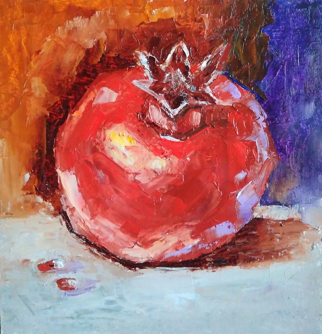 Pomegranate Original Painting, Kitchen Small Artwork, Fruit Wall Art, Food Art - 海报/装饰画/版画 - 其他材质 多色