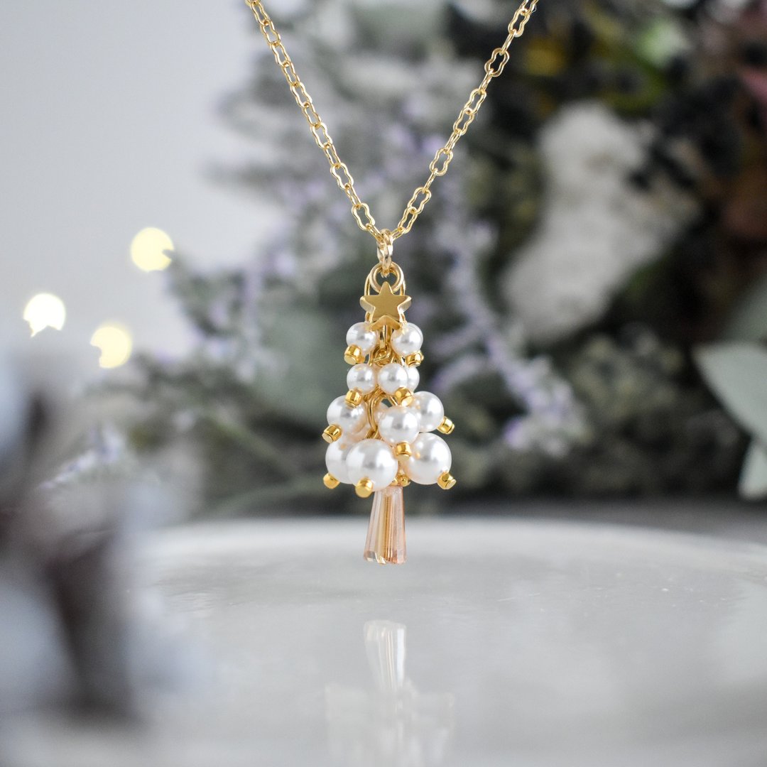 [Christmas gift] White fir tree necklace - 项链 - 玻璃 金色