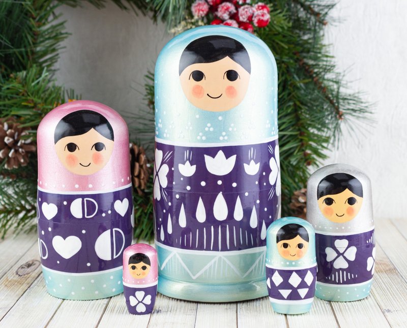 Modern nesting dolls blue and purple clover nesting dolls for kids Stacking doll - 玩具/玩偶 - 木头 