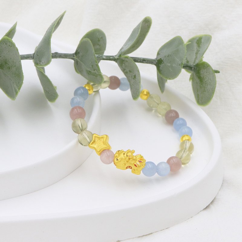 木村轻金饰 / 黄金貔貅狐狸星星水晶手环 粉晶 海水蓝宝 9999黄金 - 手链/手环 - 24k 金 多色