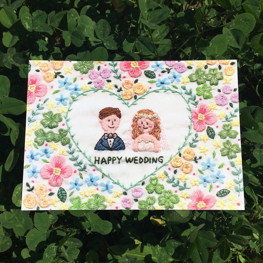刺绣照片明信片No.12 ( Happy Wedding) - 卡片/明信片 - 纸 多色