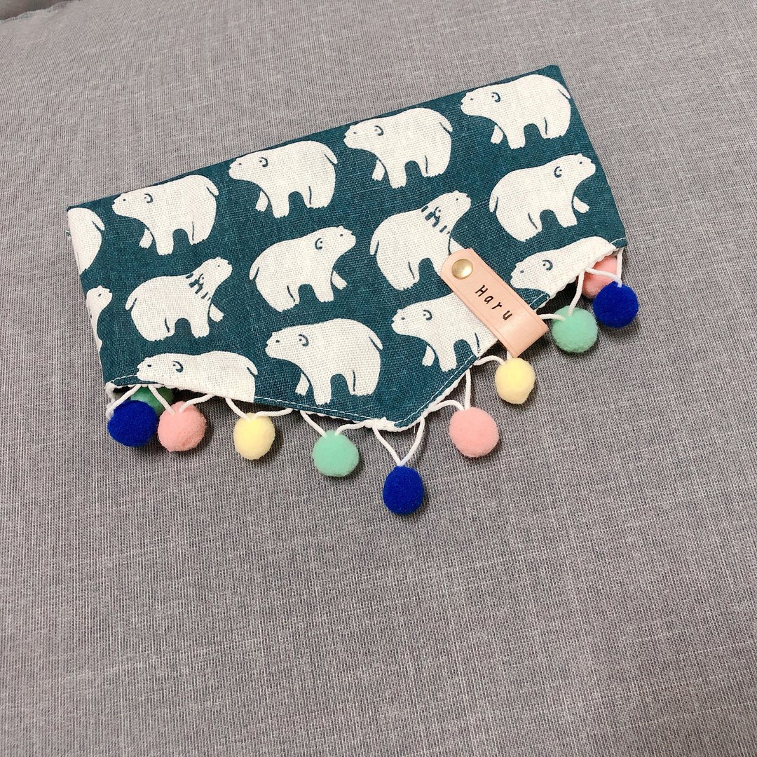 狗 宠物领巾 三角巾 蓝绿色 碰上北极熊 可加购毛球 姓名皮片 - 项圈/牵绳 - 棉 