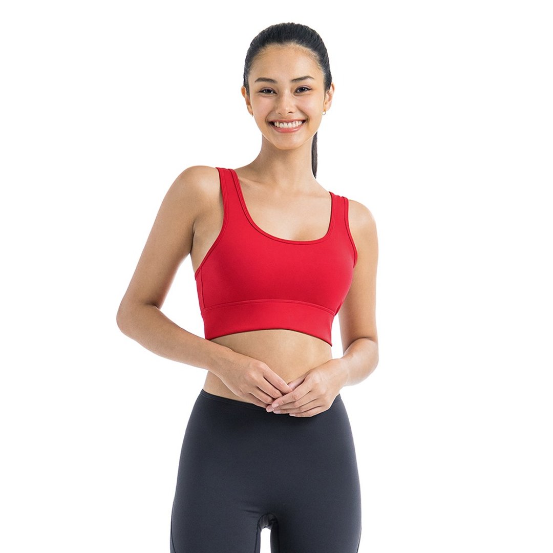 【NAMASTE】Eman 双肩带舒适短上衣 - 红 - 女装运动内衣 - 尼龙 红色