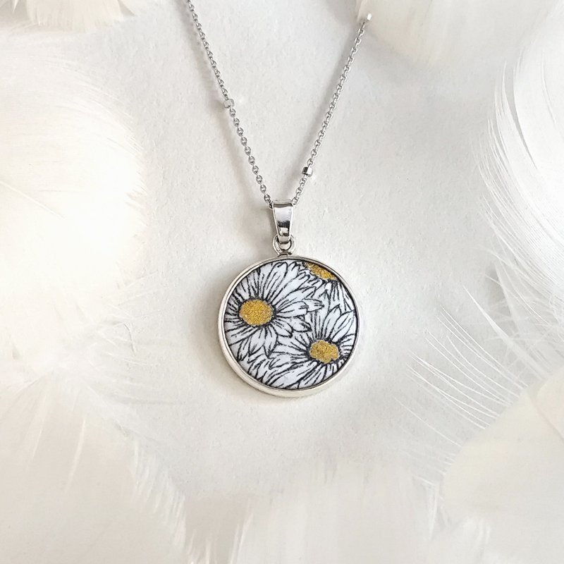 雏菊 / 925純銀手绘琺瑯項鏈-給她的禮物 - 项链 - 珐琅 金色