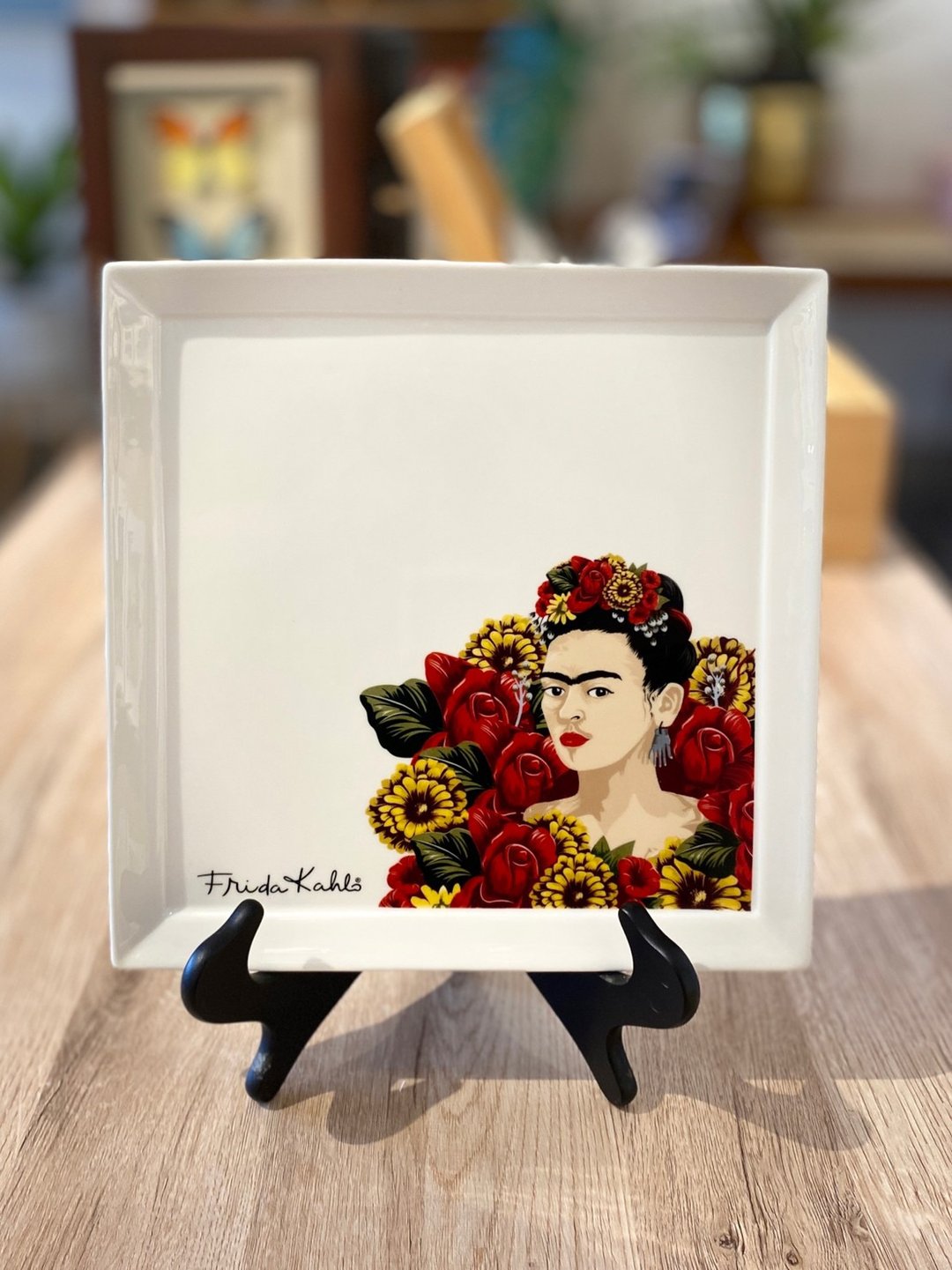 KREA.  艺术家系列方形瓷盘 - Frida Kahlo芙烈达卡萝 - 盘子/餐盘/盘架 - 瓷 白色