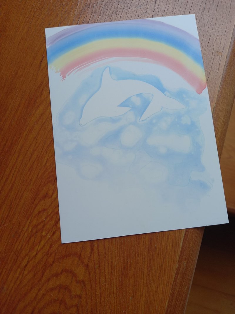 酒精墨水/简约/万用卡片/明信片-彩虹海豚 - 卡片/明信片 - 颜料 