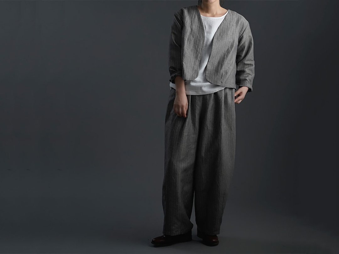 wafu - Linen Suit Two-Piece Set / x002a-gys2 - 其他 - 亚麻 灰色