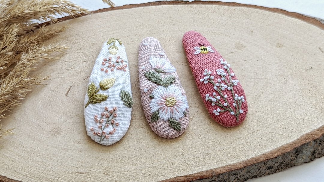 刺绣发夹、花朵婴儿发夹、发饰、森林首饰 - 婴儿饰品 - 其他材质 粉红色