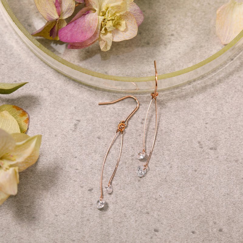 [Pinkoi独家产品] 双宝石无环耳环 PG 无镍耳针立方氧化锆粉红金 - 耳环/耳夹 - 其他金属 粉红色