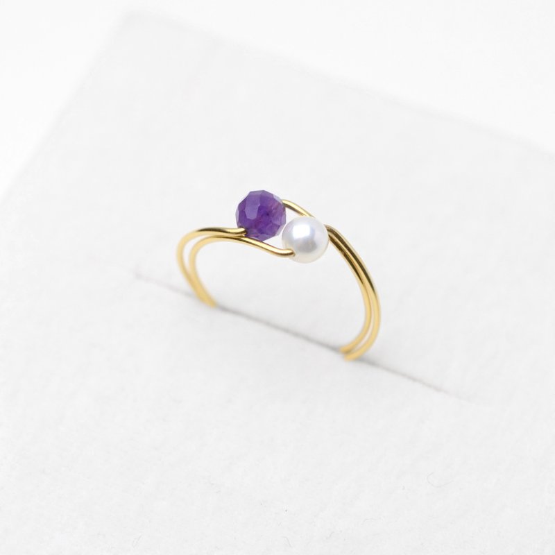 紫水晶 贝壳珍珠 3 ways 戒指 医疗级不锈钢 生日礼物 诞生石 - 戒指 - 半宝石 紫色