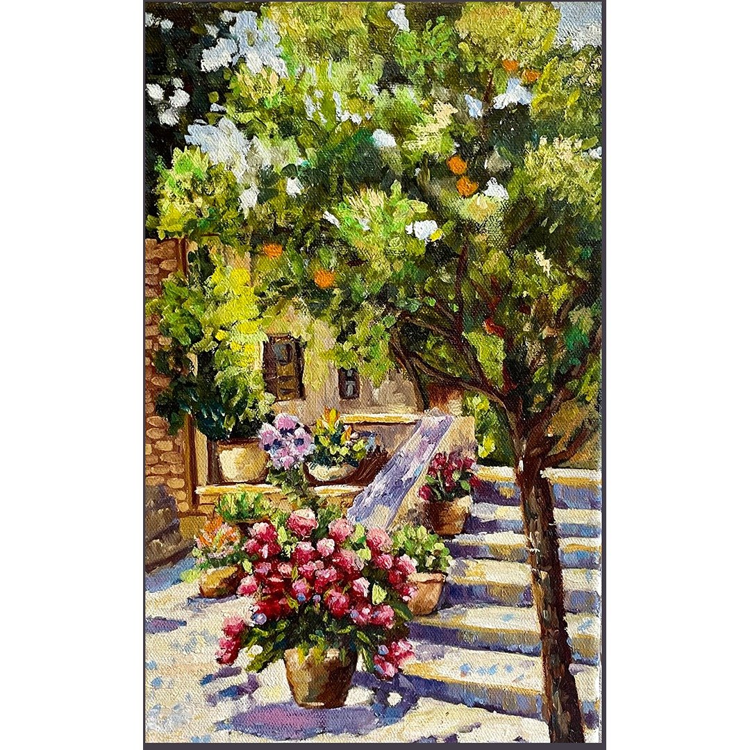园林画/ 油画原作/ 手绘希腊风景/ 手工油画 挂画/ 花、树 - 海报/装饰画/版画 - 棉 