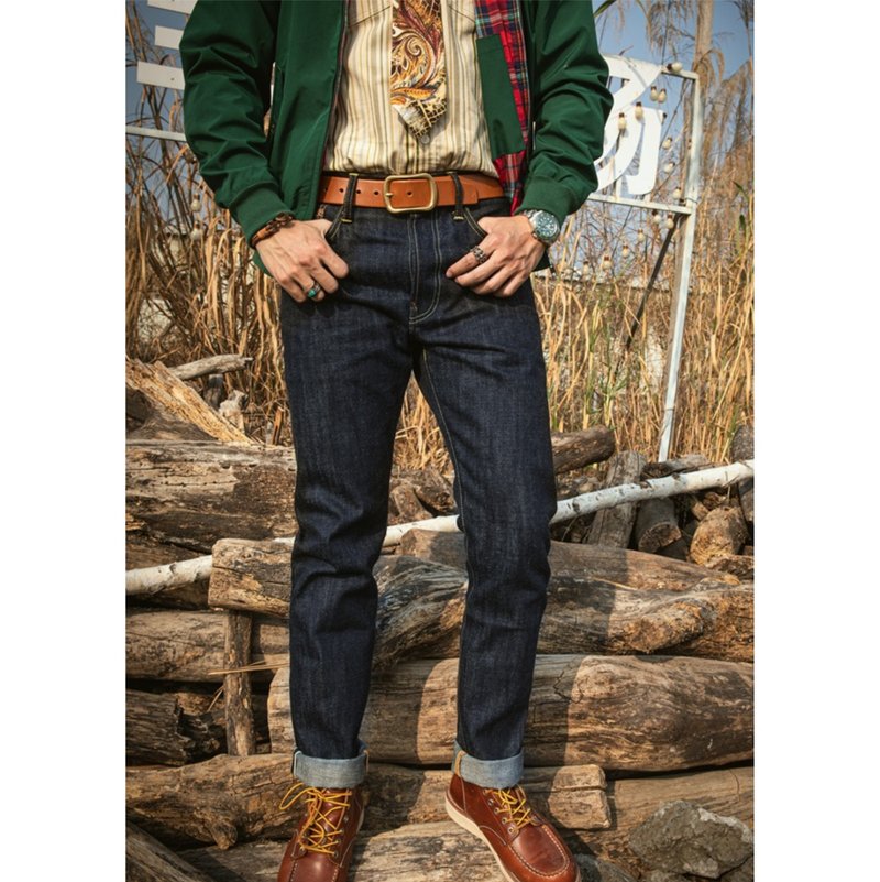 牛仔裤 SD-107 未脱浆 Warehouse的酸化面料 17oz SLIM FIT - 男士长裤 - 棉．麻 蓝色