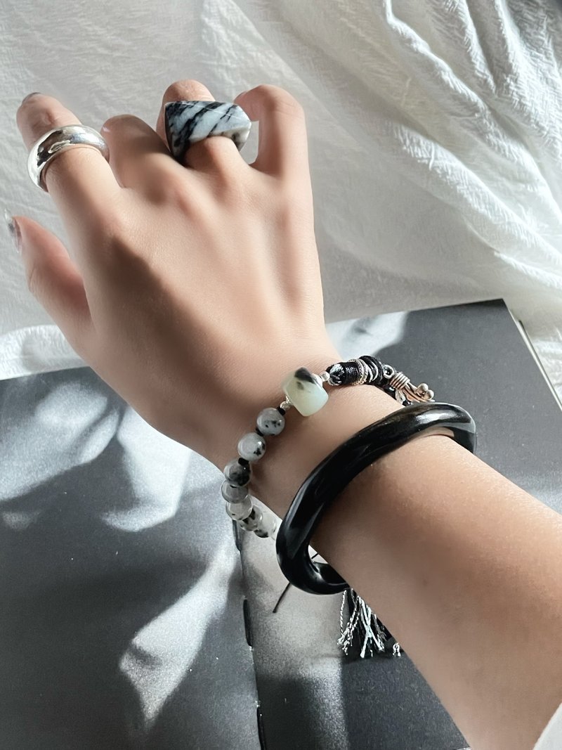 天然和田玉聚墨青花手绳 15~16cm 间墨 X16 - 手链/手环 - 玉石 多色