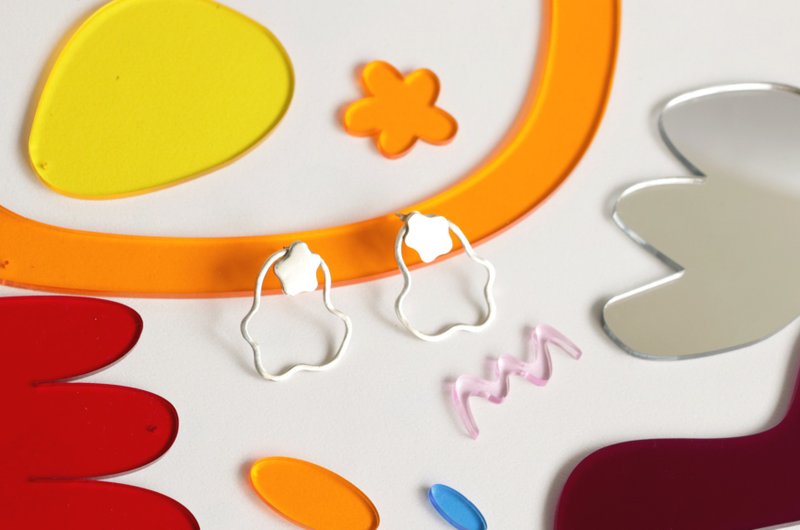 Hsin Hsiu Yao不规则几何两件组 可以自行搭配一款耳针 - 耳环/耳夹 - 银 银色