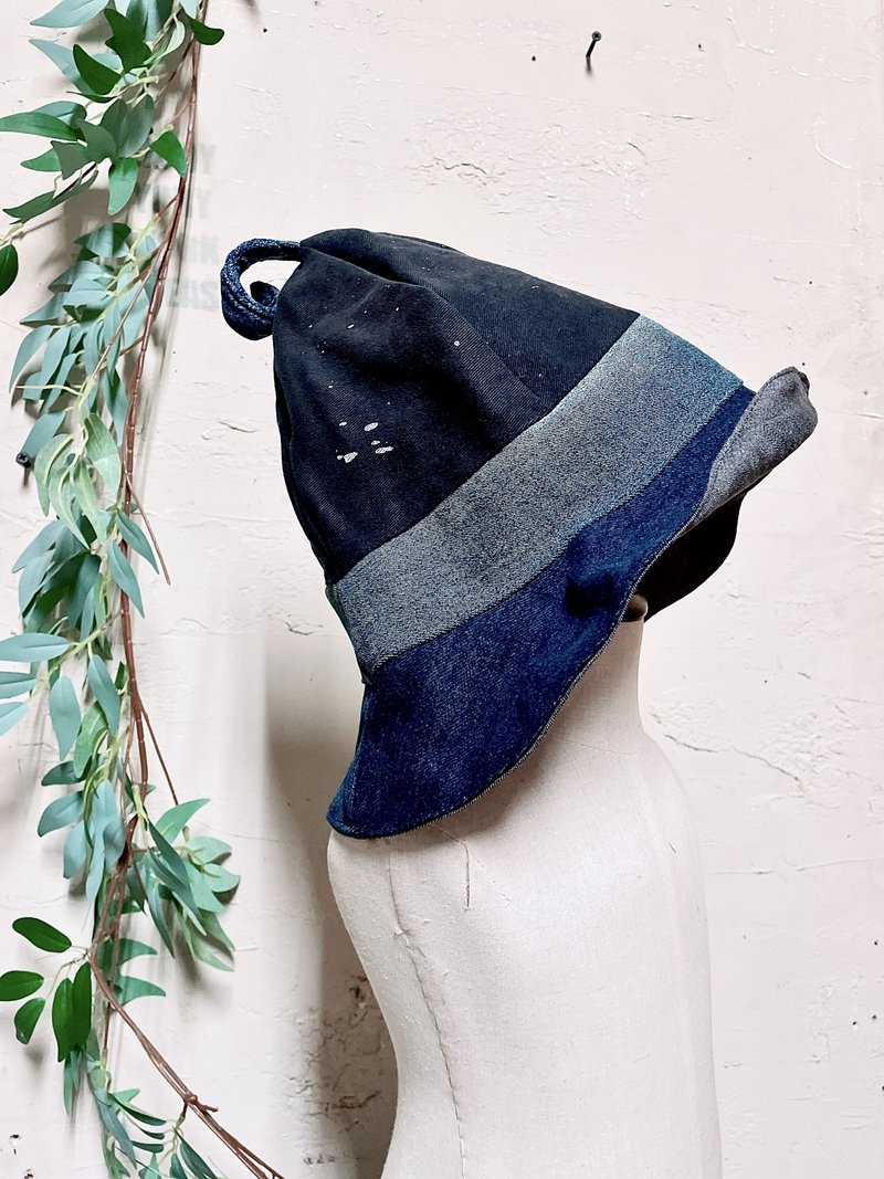 手工制作牛仔拼接泼漆牛仔帽大童款 - 帽子 - 棉．麻 