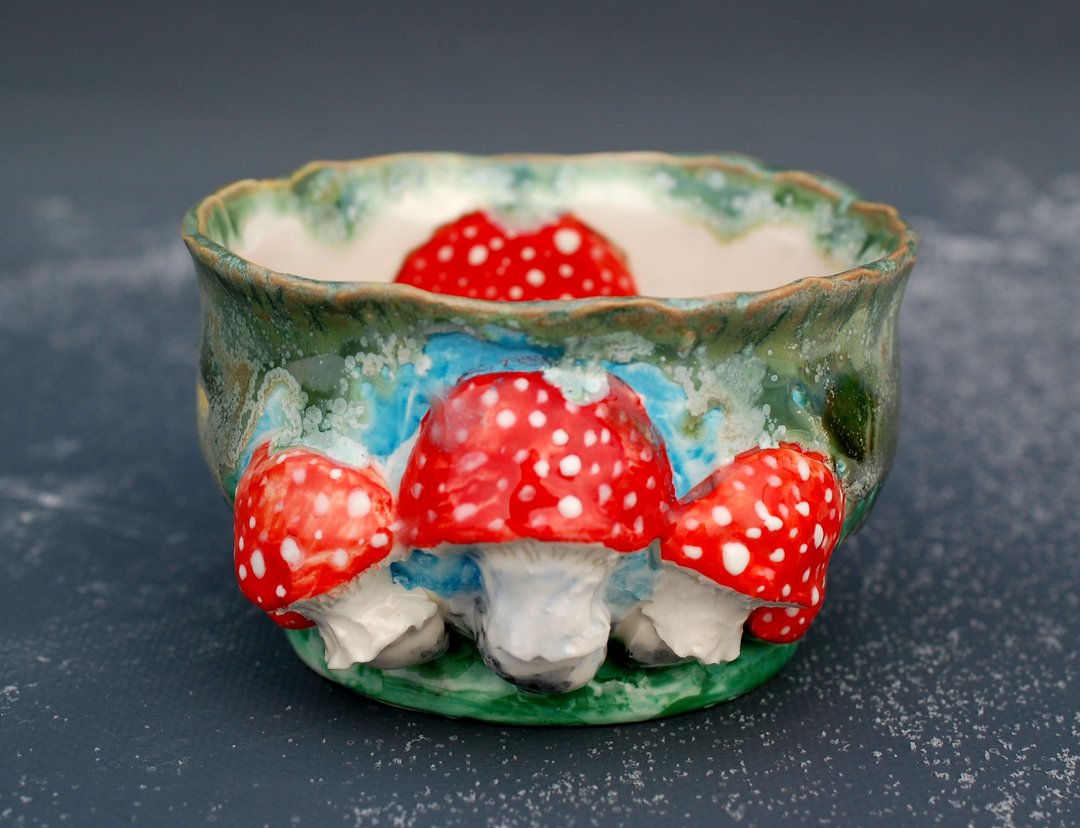 Ceramic bowl Mushrooms figurine Fruit bowl Table Centerpiece Muesli bowl - 碗 - 陶 多色