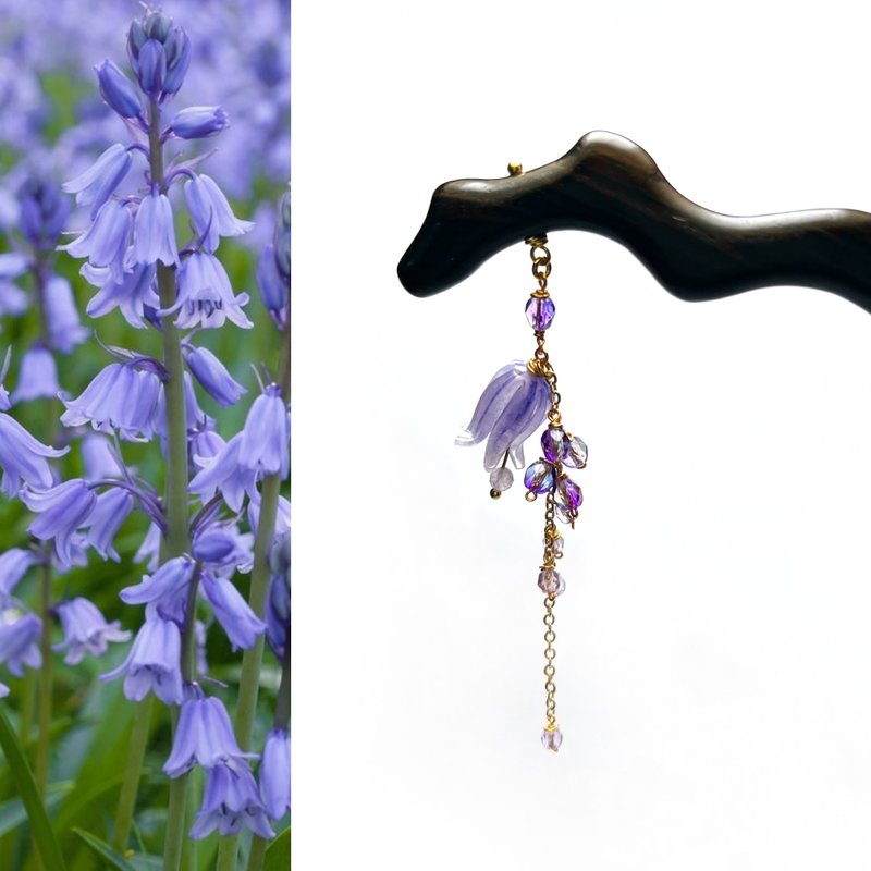 【微缩花房】蓝铃花Bluebells。发簪。浪漫雾紫色/五月诞生花 - 发饰 - 玻璃 紫色