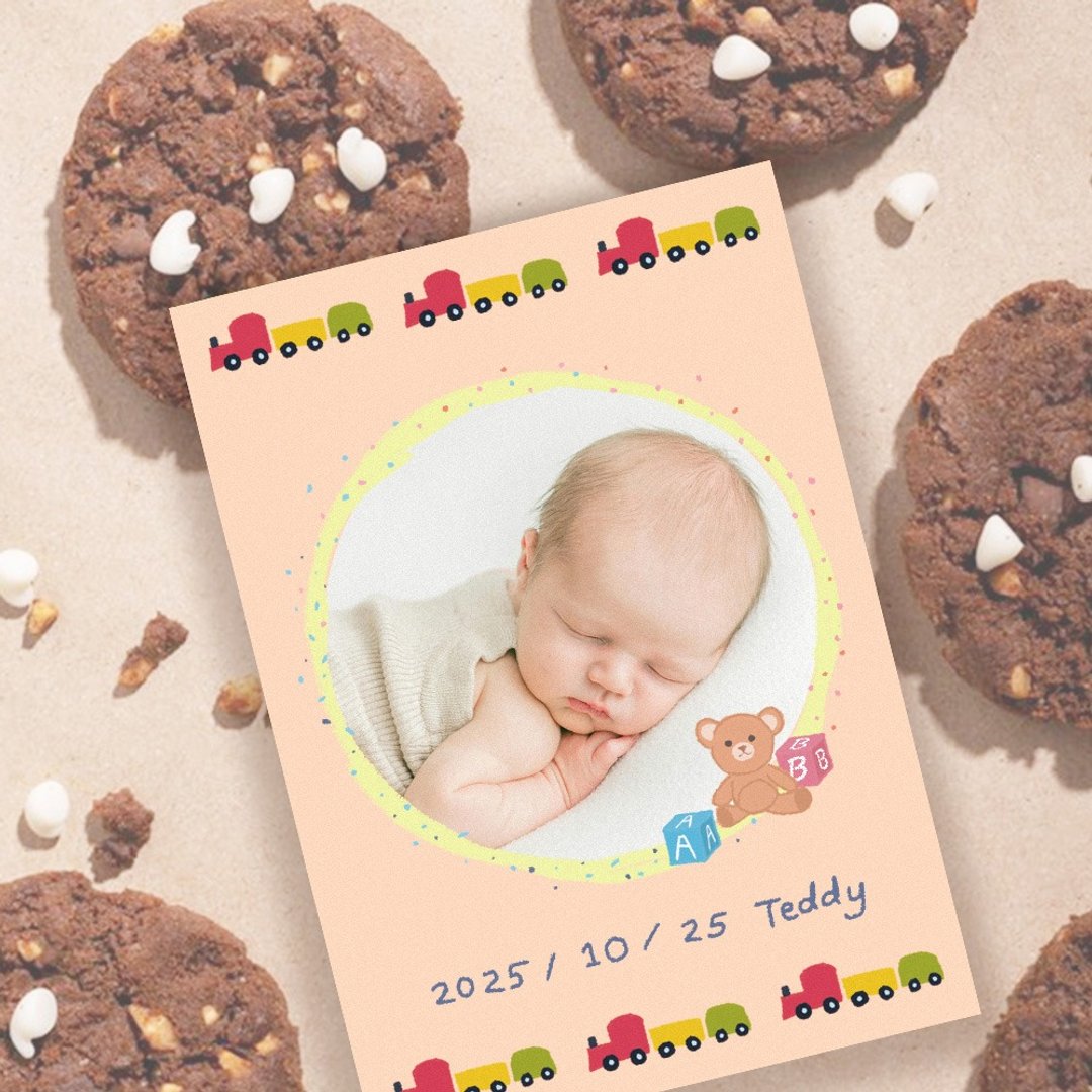 小火车 | 手绘宝宝满月卡 | 弥月卡 | 感谢卡 | Baby Card | - 卡片/明信片 - 纸 橘色