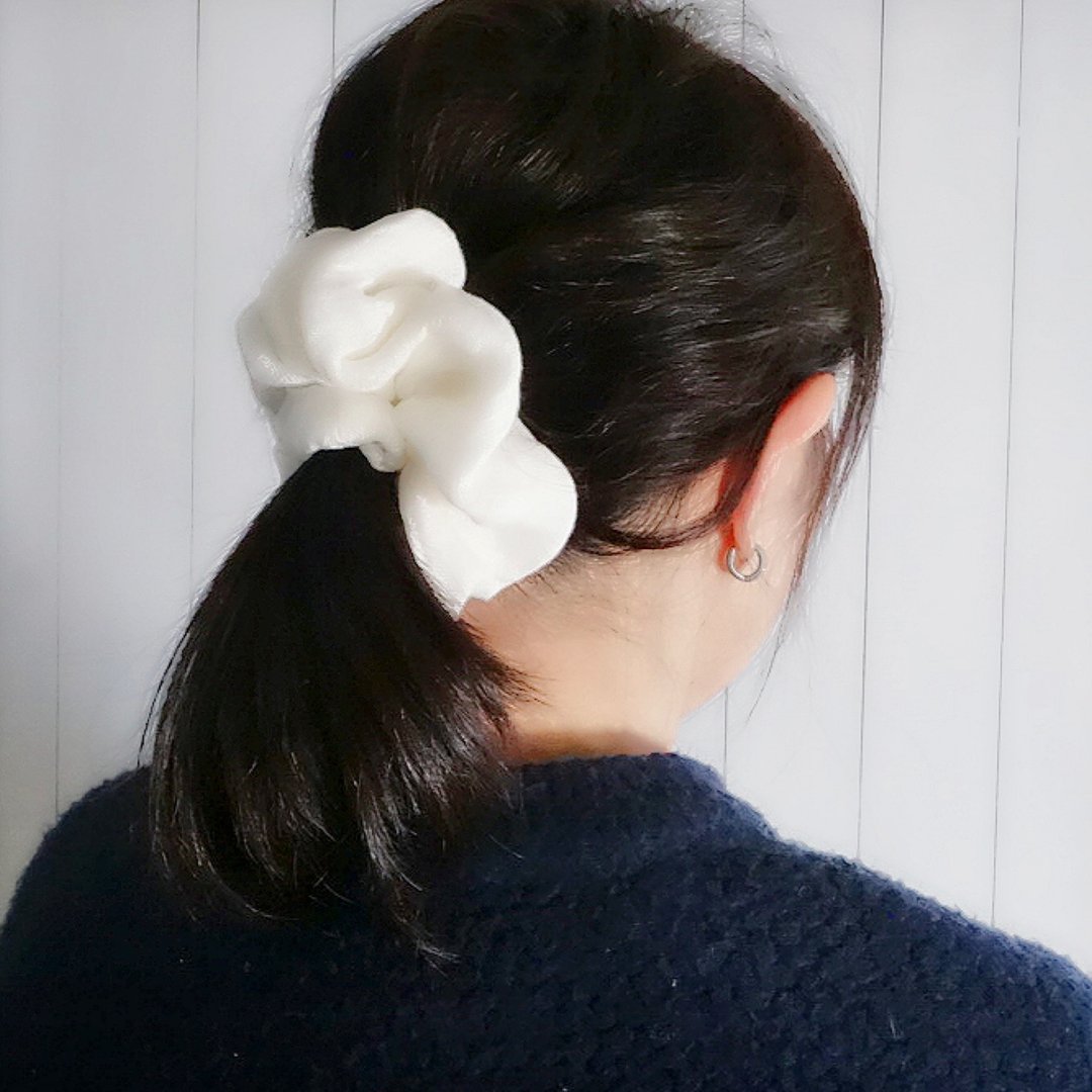 Linen gauze scrunchie - 发饰 - 棉．麻 白色