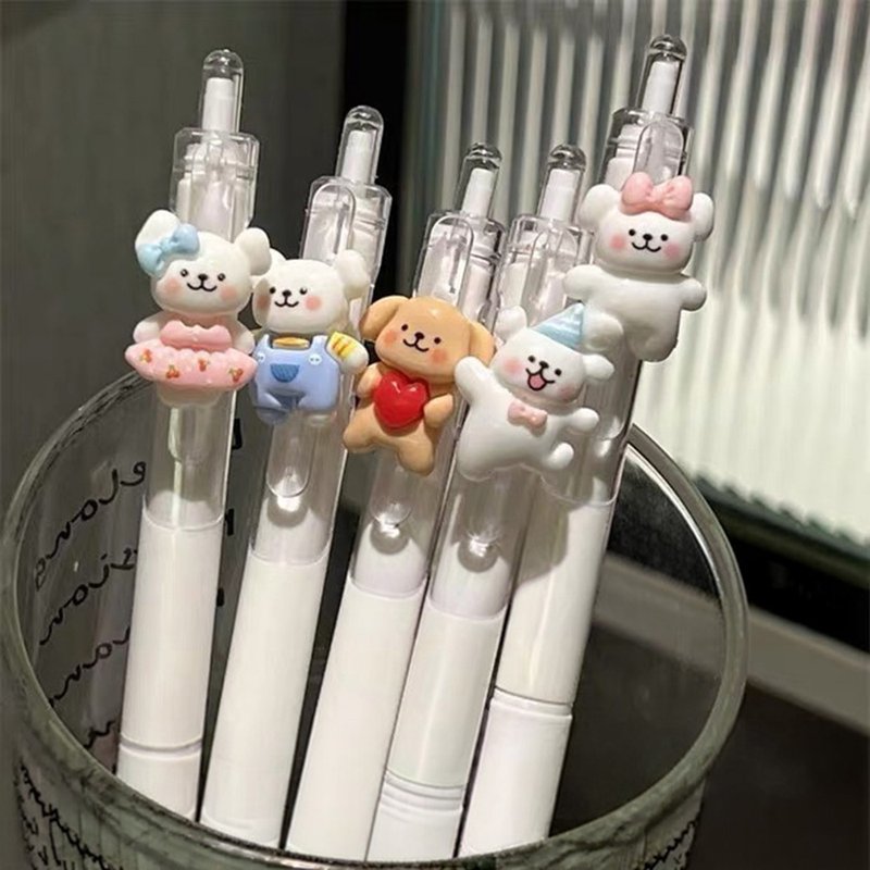 白色线条狗狗笔 0.5mm 按压式中性笔 ins 风 可爱少女心 学生刷题 - 圆珠笔/中性笔 - 塑料 