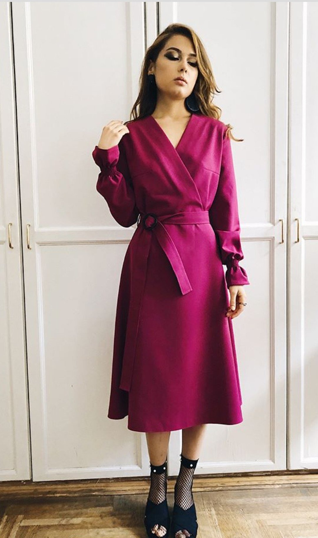 Violet midi dress women/ /Midi Winter Autumn Dress/ Long Sleeve Midi Dress - 洋装/连衣裙 - 其他材质 紫色