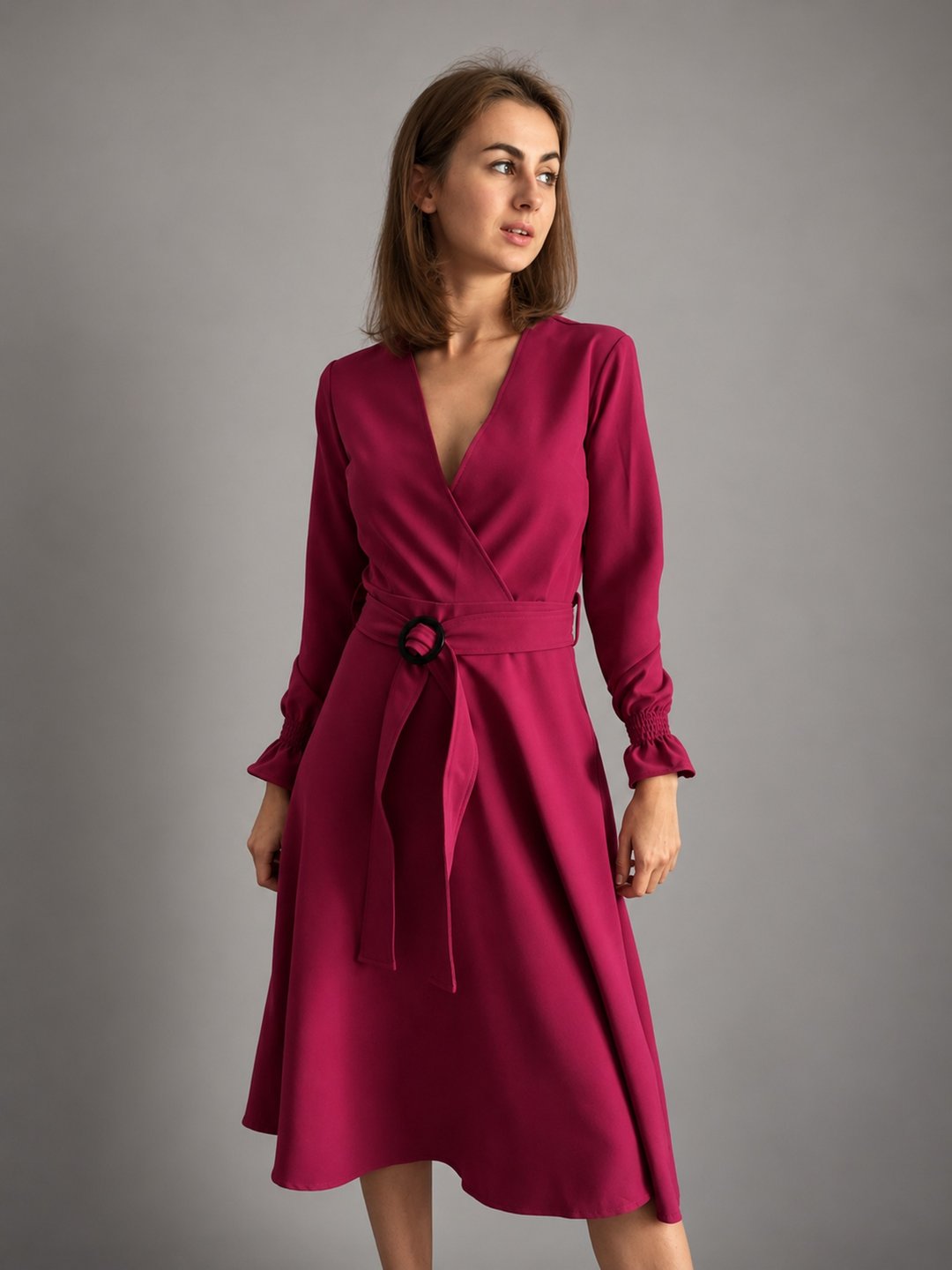 Violet midi dress women/ /Midi Winter Autumn Dress/ Long Sleeve Midi Dress - 洋装/连衣裙 - 其他材质 紫色