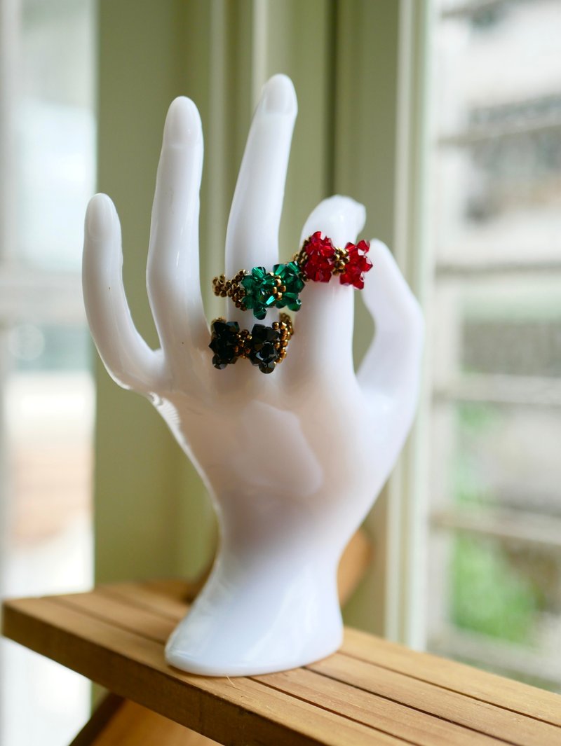 施华洛世奇水晶珠戒指 蝴蝶结 - 戒指 - 塑料 红色