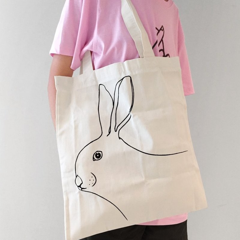 Rabbit Tote Bag (White) - 公文包/医生包 - 棉．麻 白色