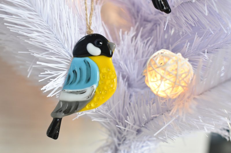Bird tit christmas gift fused glass suncatcher - christmas tree toys - 摆饰 - 玻璃 黄色