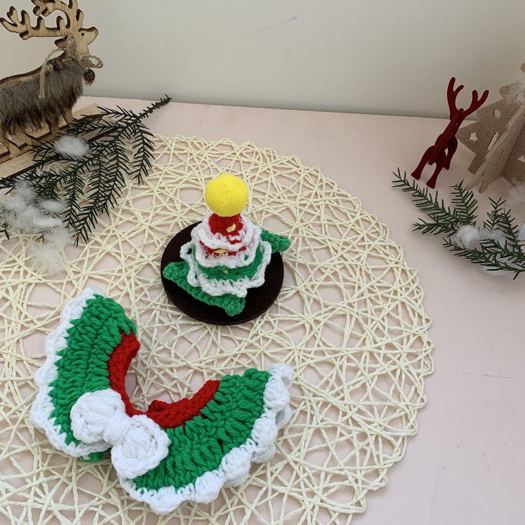 Christmas圣诞限定-圣诞树与花圈-宠物狗狗猫咪帽子/领巾 - 衣/帽 - 棉 红色