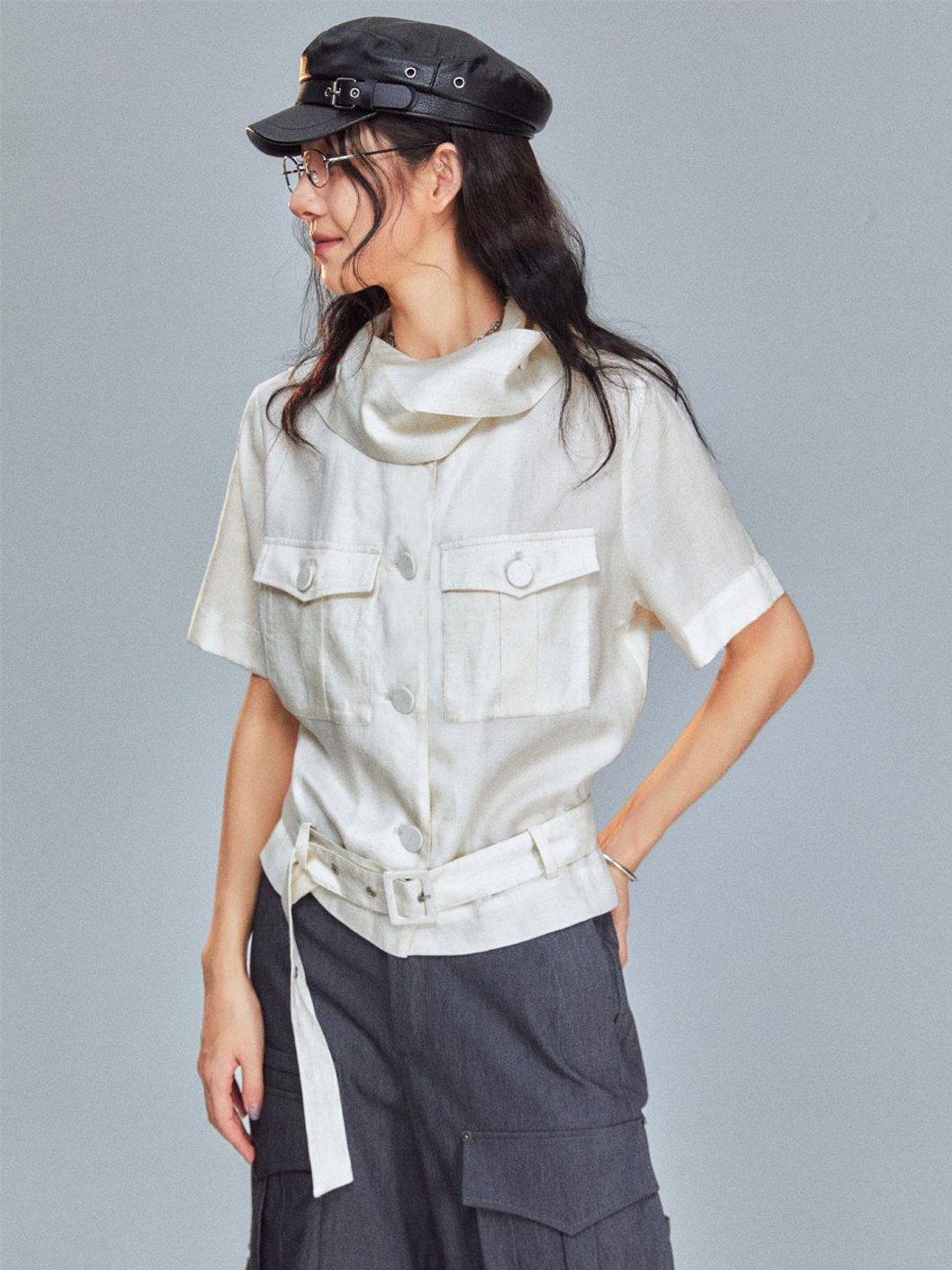 unnone item 户外感超舒适天丝麻设计感围领衬衣 - 女装衬衫 - 棉 