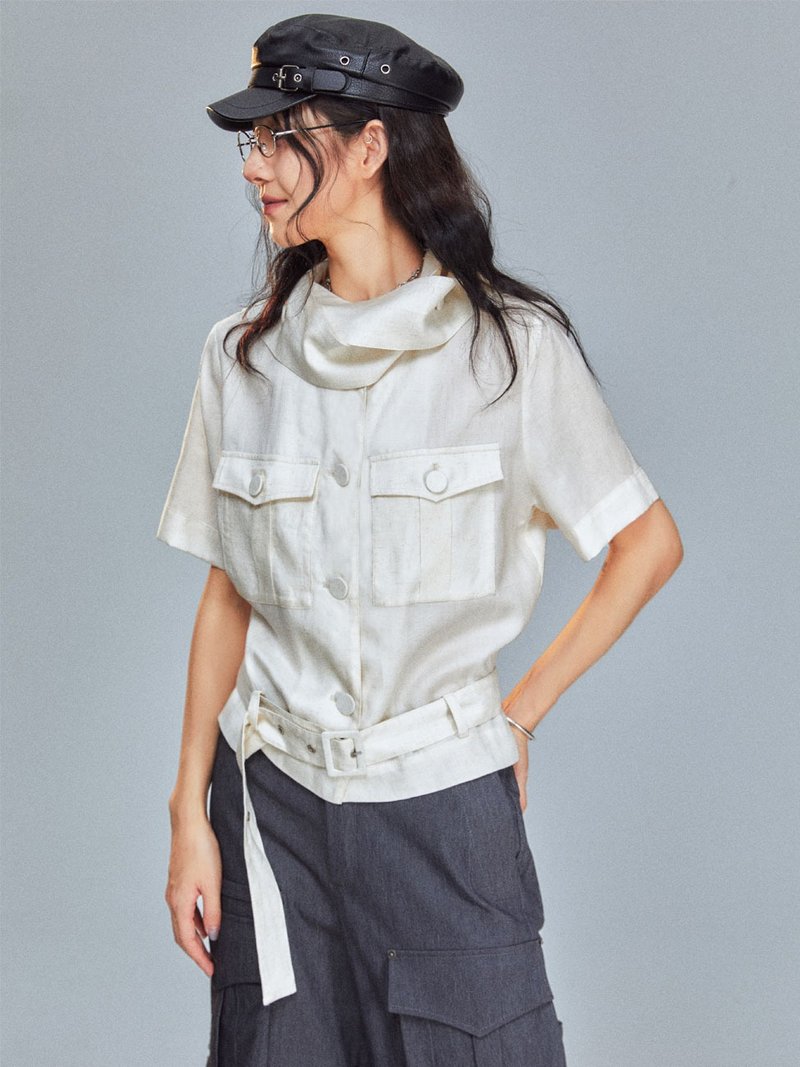 unnone item 户外感超舒适天丝麻设计感围领衬衣 - 女装衬衫 - 棉．麻 