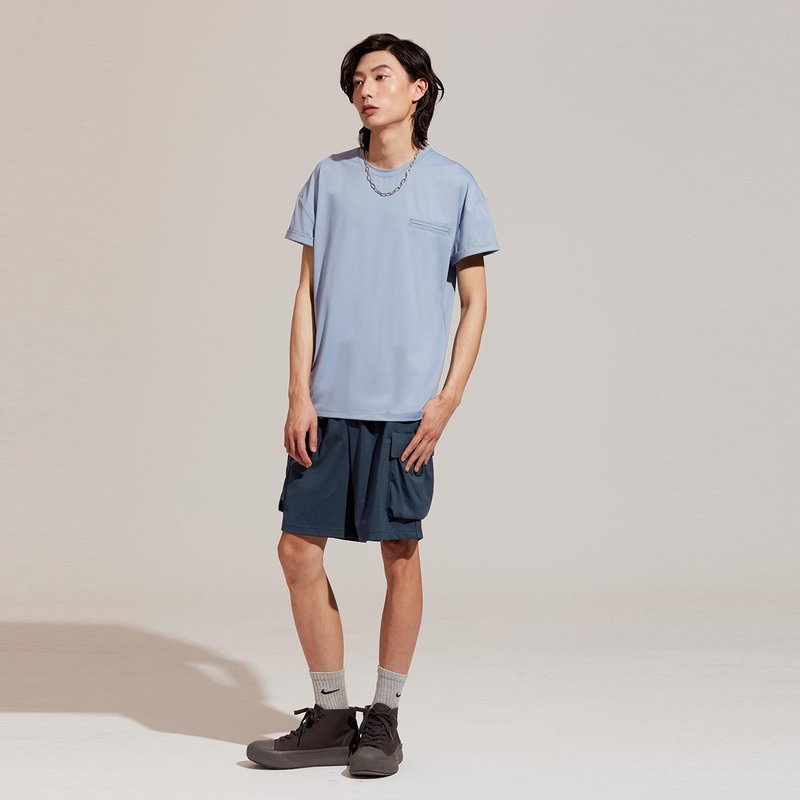 REBOOT动能-反折袖上衣-暴风雨蓝 - 男装上衣/T 恤 - 聚酯纤维 蓝色