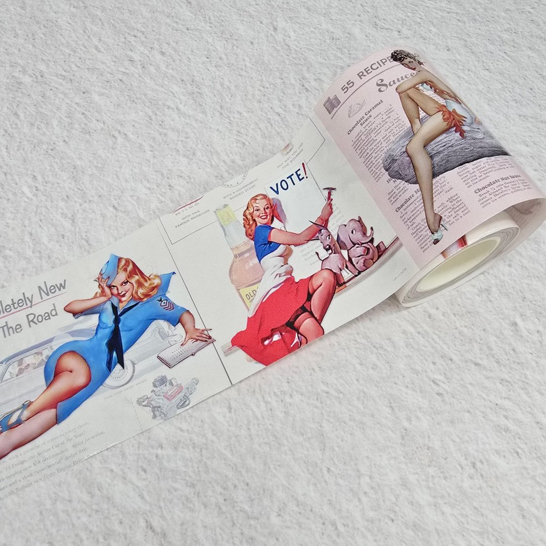Retro 1950s Pin Up Girls Extra Wide Washi Tape - 纸胶带 - 纸 多色
