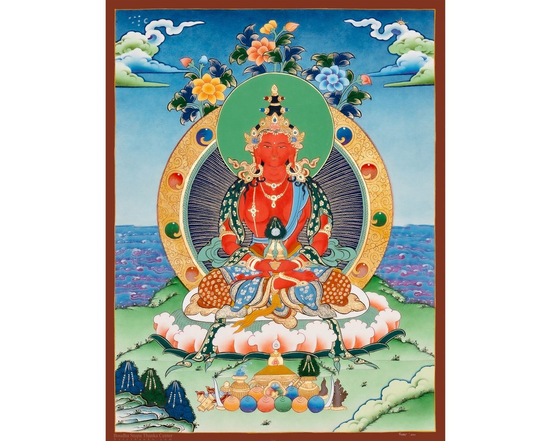 无量寿佛唐卡 | 正宗西藏艺术  祈求永生祝福 - 墙贴/壁贴 - 其他材质 多色