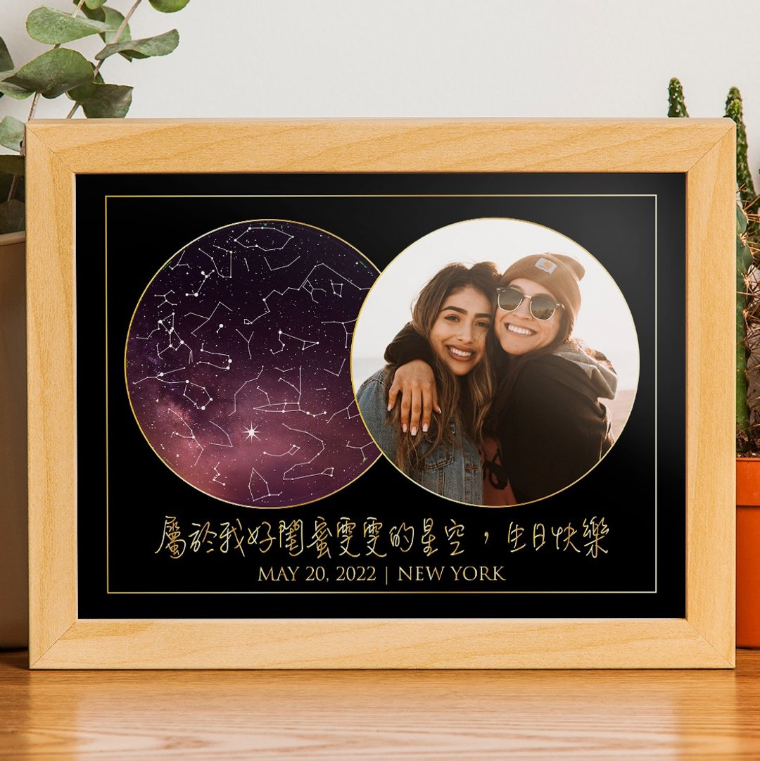 定制化闺蜜生日礼物专属于好姐妹生日当天真实夜晚星空A4木铝框画 - 海报/装饰画/版画 - 纸 黑色