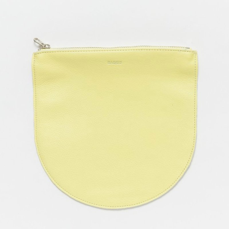 【福利品】BAGGU半圆真皮手拿包-嫩黄 - 化妆包/杂物包 - 真皮 黄色