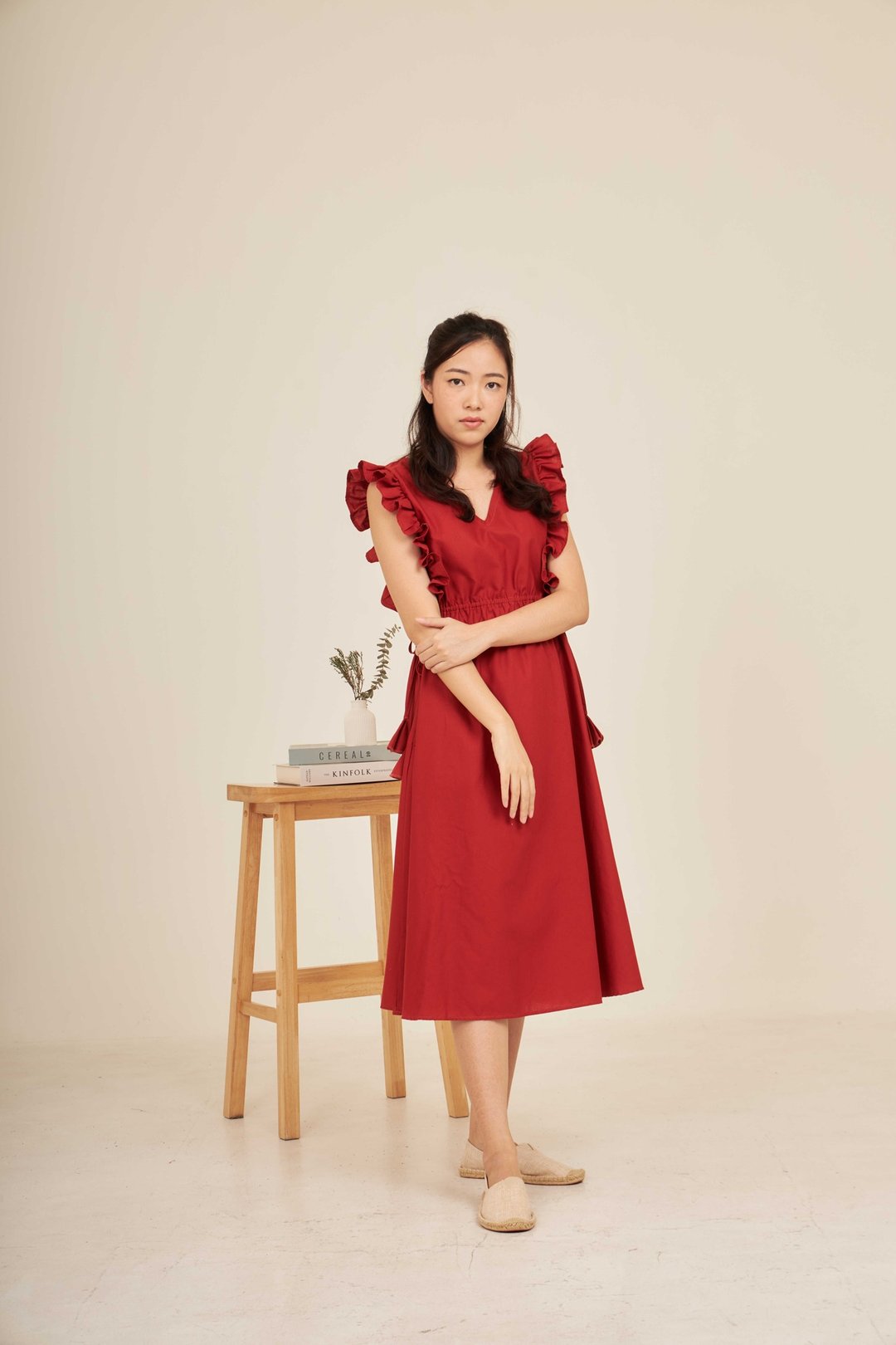 牛津棉无袖绑带长洋装  - ALLURE : 红色 - 洋装/连衣裙 - 棉 红色